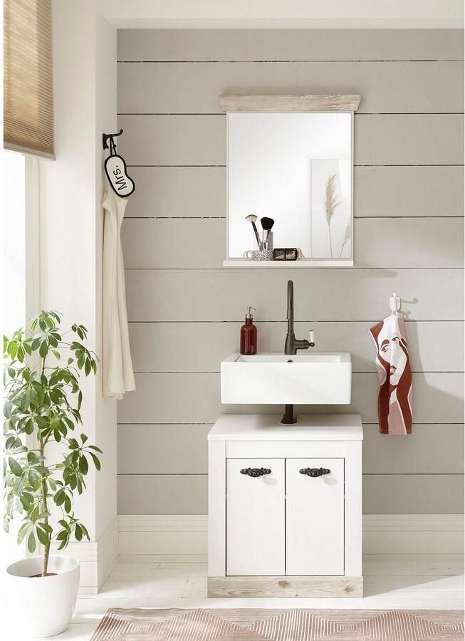 Home affaire Badspiegel Florenz spiegel in landhuisstijl in pinie wit met opbergruimte breedte 60 cm - Foto 6