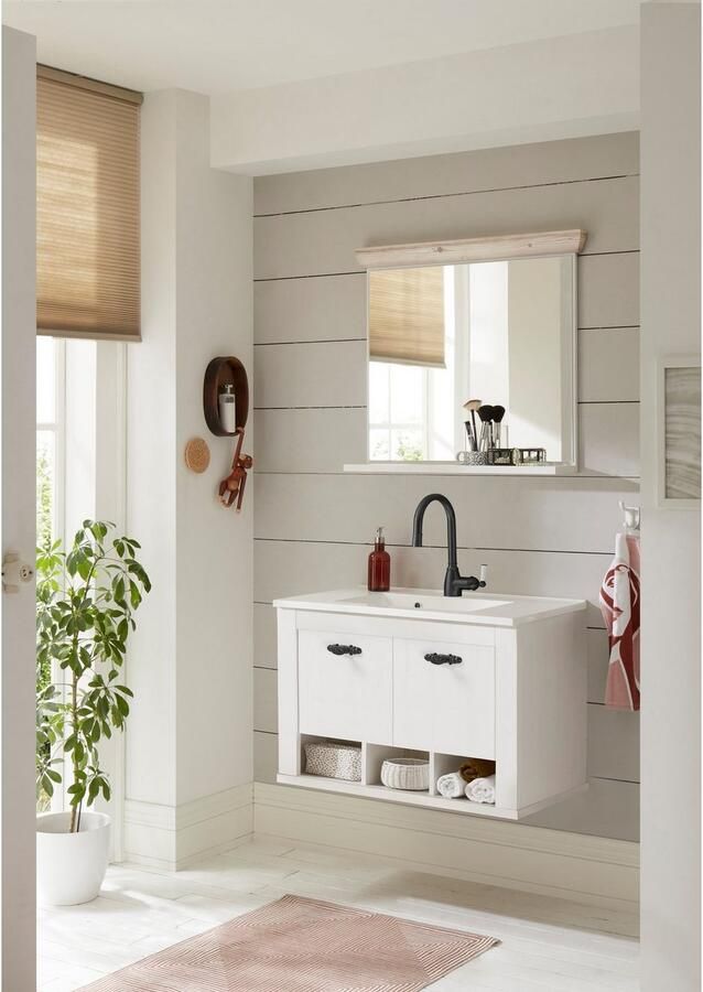 Home affaire Badspiegel Florenz spiegel in landhuisstijl in pinie wit met opbergruimte breedte 80 cm - Foto 11