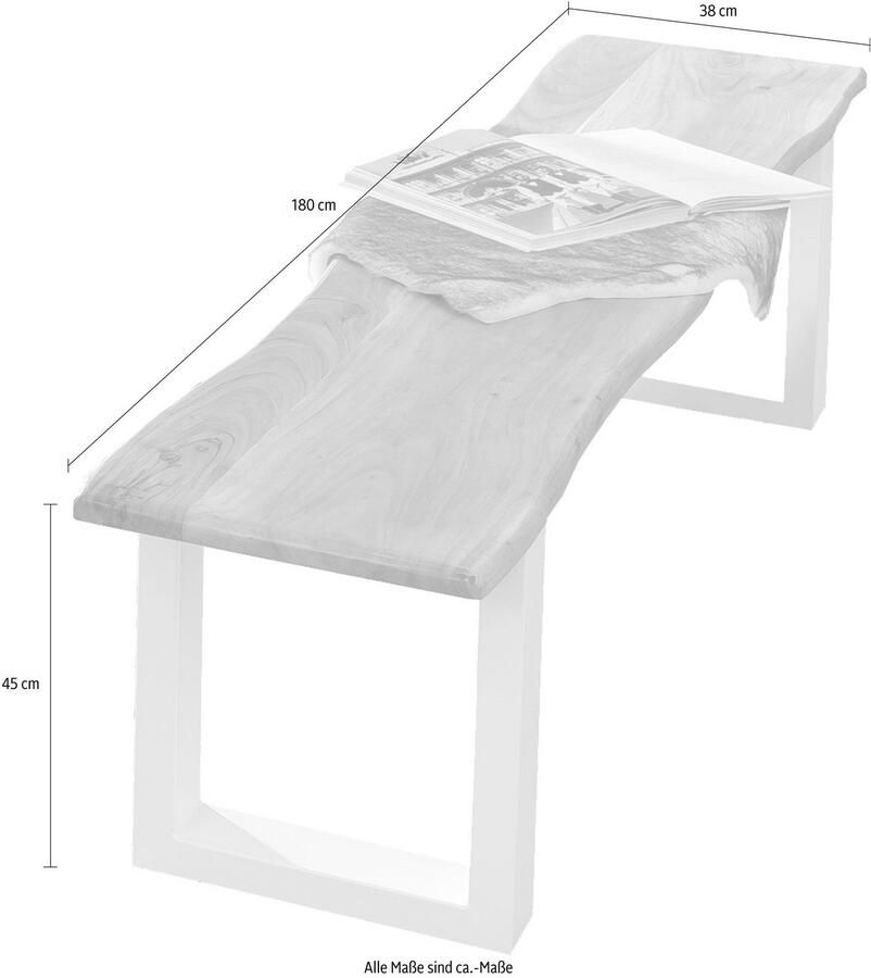 Home affaire Bank Manhattan in boomstam-look en frame u-model van wit metaal