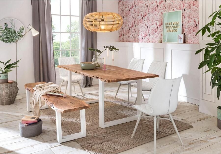 Home affaire Bank Manhattan in boomstam-look en frame u-model van wit metaal - Foto 3