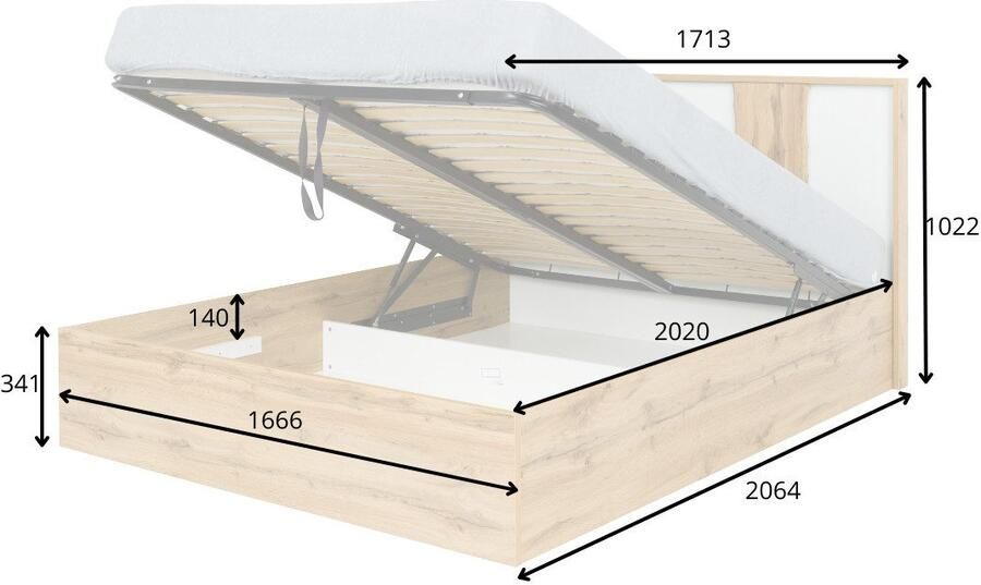 Home affaire Bed Fabella zonder matras (slaapoppervlak 180x200 cm) Bed met opbergruimte en LED-verlichting BxDxH 191 3x206 4x102 2 cm