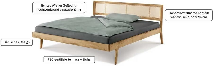 Andas Bed Hällevik tweepersoonsbed massief houten bed OTTOs Choice gezellige stijl massief fsc -gecertificeerd eikenhout geolied hoofdeinde met weens vlechtwerk - Foto 11