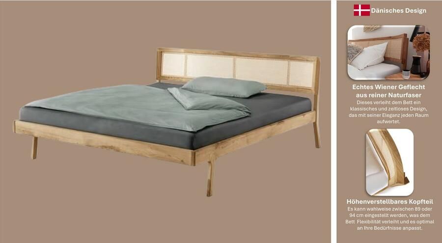 Andas Bed Hällevik tweepersoonsbed massief houten bed OTTOs Choice gezellige stijl massief fsc -gecertificeerd eikenhout geolied hoofdeinde met weens vlechtwerk - Foto 8