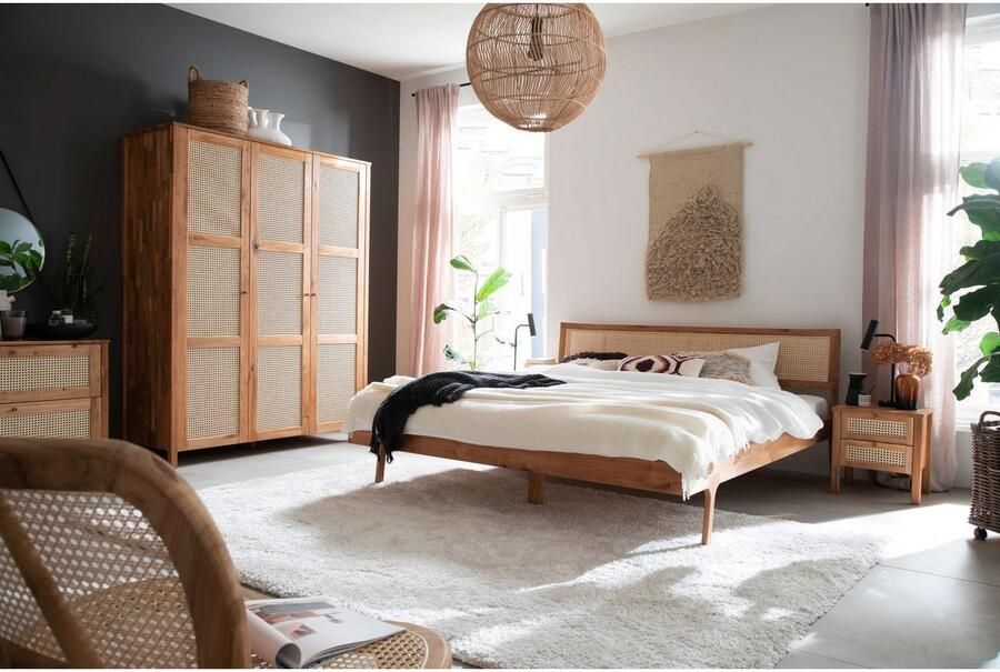 Andas Bed Hällevik tweepersoonsbed massief houten bed OTTOs Choice gezellige stijl massief fsc -gecertificeerd eikenhout geolied hoofdeinde met weens vlechtwerk - Foto 3