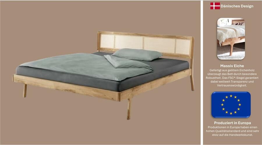 Andas Bed Hällevik tweepersoonsbed massief houten bed OTTOs Choice gezellige stijl massief fsc -gecertificeerd eikenhout geolied hoofdeinde met weens vlechtwerk - Foto 7