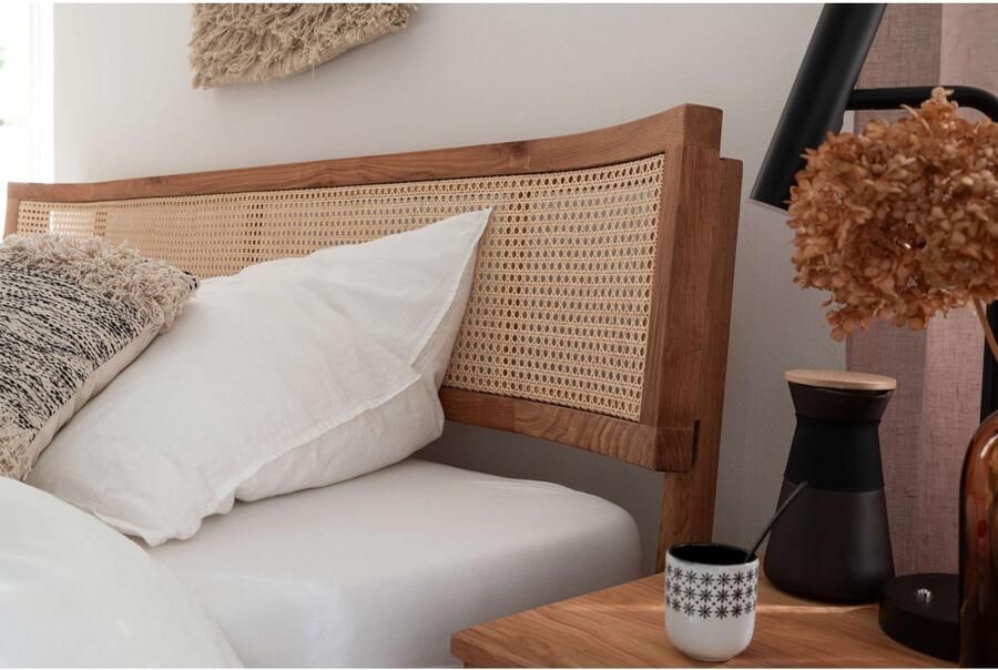 Andas Bed Hällevik tweepersoonsbed massief houten bed OTTOs Choice gezellige stijl massief fsc -gecertificeerd eikenhout geolied hoofdeinde met weens vlechtwerk - Foto 4
