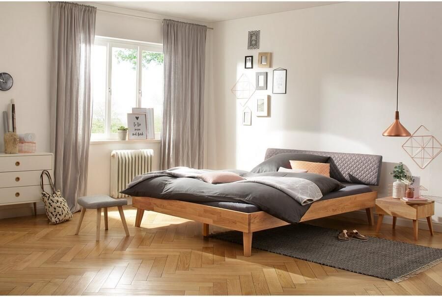 Home affaire Bed Natali van massief eiken bekleed hoofdbord overtrokken met kunstleer - Foto 2