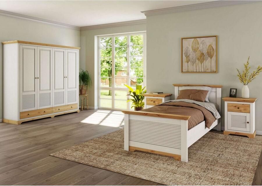 Home affaire Bed Rauna landhuisstijl elegant design met lamellen en kassetten 2 kleuren