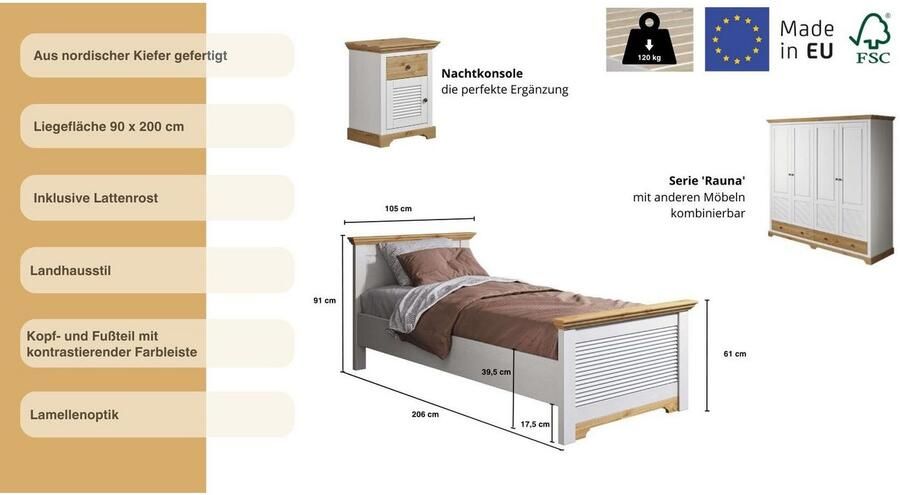 Home affaire Bed Rauna landhuisstijl elegant design met lamellen en kassetten 2 kleuren - Foto 3