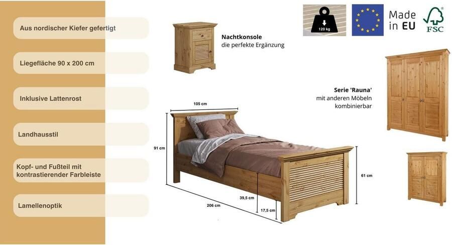 Home affaire Bed Rauna landhuisstijl elegant design met lamellen en kassetten 2 kleuren - Foto 4