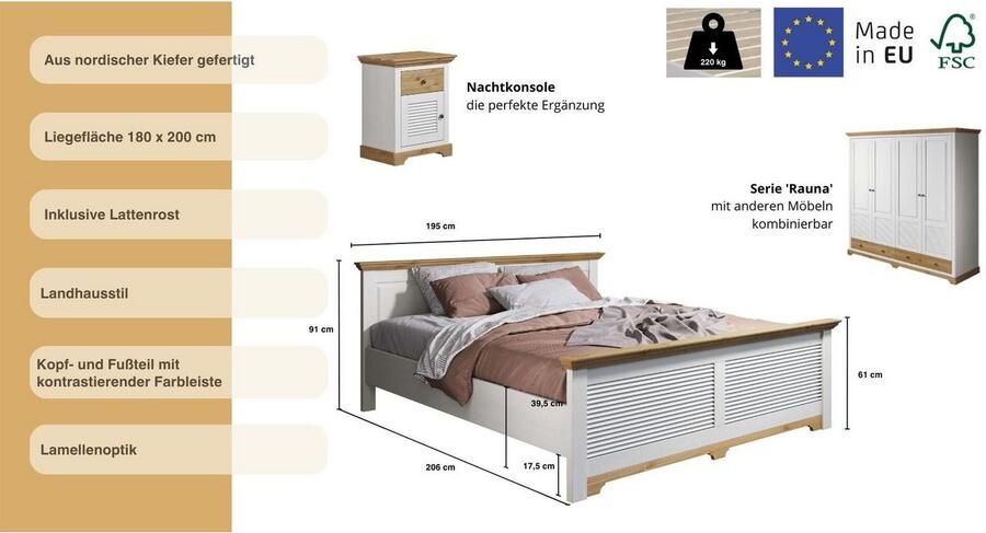 Home affaire Bed Rauna landhuisstijl elegant design met lamellen en kassetten 2 kleuren - Foto 4