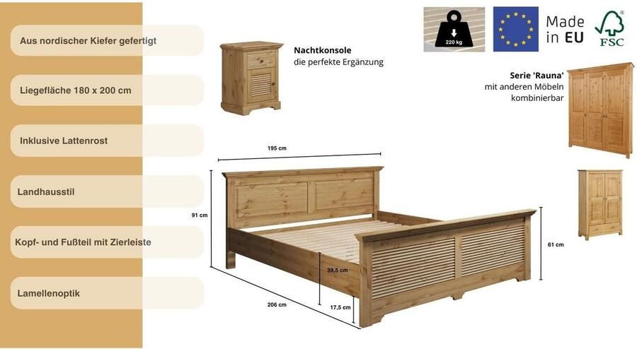 Home affaire Bed Rauna landhuisstijl elegant design met lamellen en kassetten 2 kleuren - Foto 4