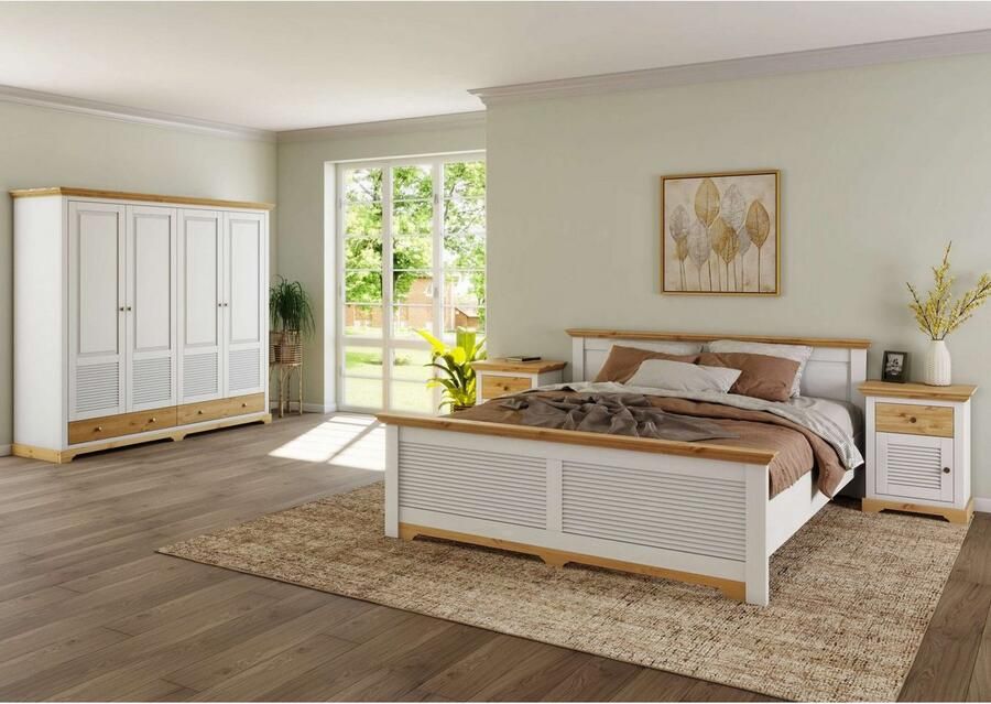 Home affaire Nachtkastje Rauna landhuisstijl elegant design met lamellen en kassetten 2 kleuren - Foto 3