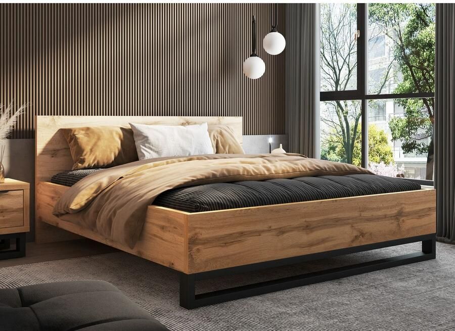 Home affaire Bedframe Bronne Made in Europe industriële stijl modern en tijdloos met slede in metaallook fsc-gecertificeerd keuze uit 3 breedtes