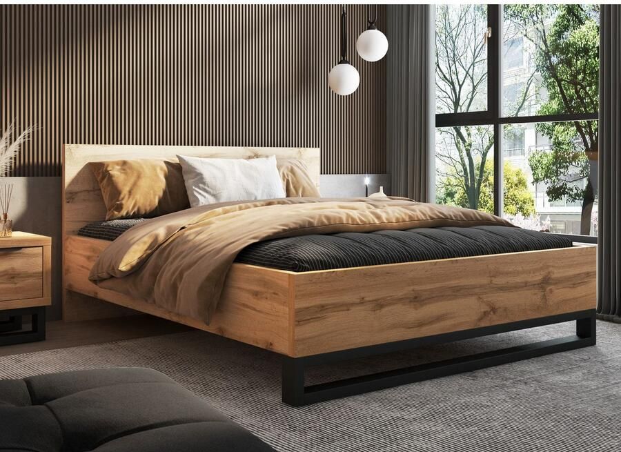 Home affaire Bedframe Bronne Made in Europe industriële stijl modern en tijdloos met slede in metaallook fsc-gecertificeerd keuze uit 3 breedtes
