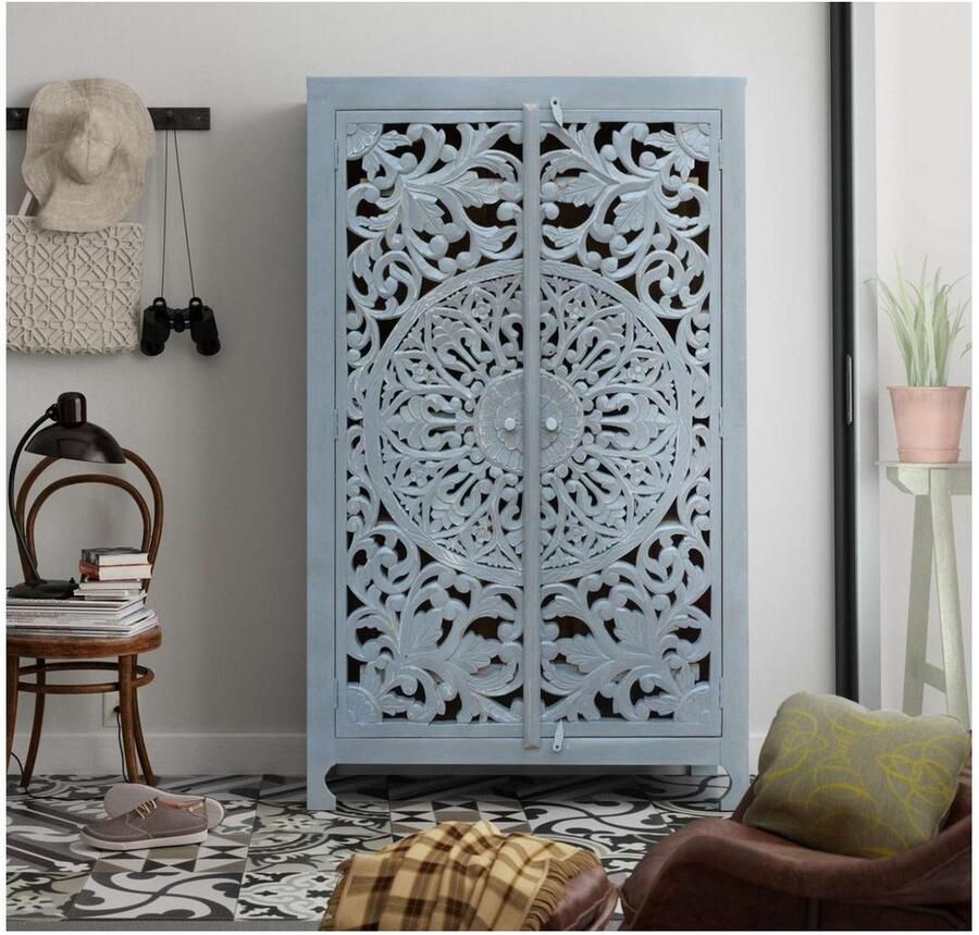 Home affaire Bergkast Kenmare Mangohout decoratief houtsnijwerk breedte 100 cm