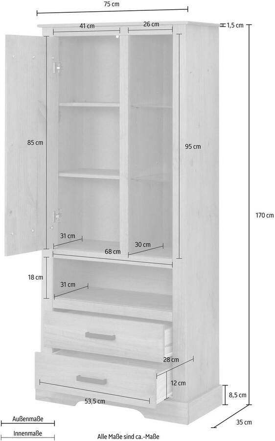 Home affaire Tv-meubel Loki Commode van massief grenenhout met glazen bodem breedte 160 cm - Foto 6