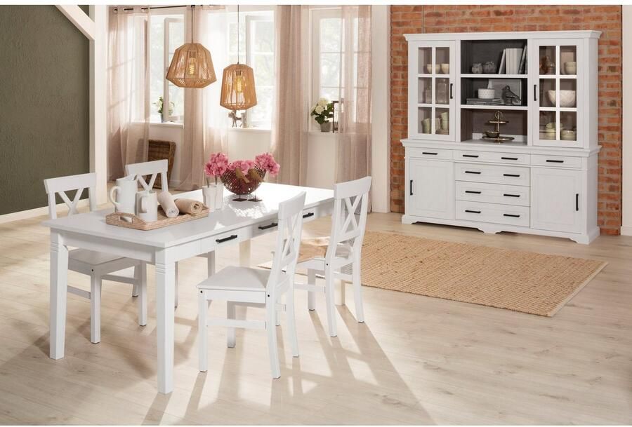 Home affaire Buffetkast Anabel met glazen deuren en metalen handgrepen Buffet van massief grenen FSC met schuifdeuren B H 186 190 cm - Foto 5