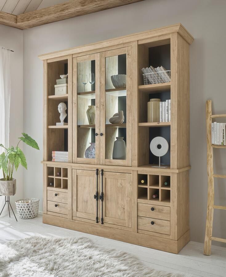 Home affaire Buffetkast Cornwall keukenkast in landelijke stijl dressoir eiken decor Metalen handgrepen 193 cm breed veel opbergruimte incl. flesindeling (1 stuk) - Foto 10