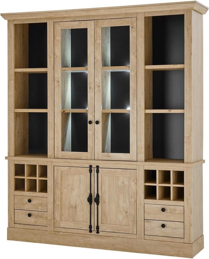 Home affaire Buffetkast Cornwall keukenkast in landelijke stijl dressoir eiken decor Metalen handgrepen 193 cm breed veel opbergruimte incl. flesindeling (1 stuk) - Foto 4