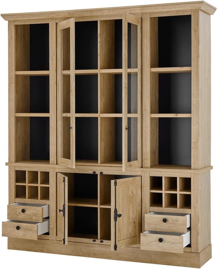 Home affaire Buffetkast Cornwall keukenkast in landelijke stijl dressoir eiken decor Metalen handgrepen 193 cm breed veel opbergruimte incl. flesindeling (1 stuk) - Foto 3