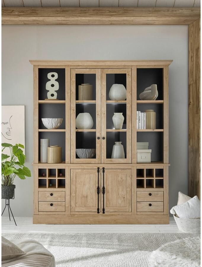 Home affaire Buffetkast Cornwall keukenkast in landelijke stijl dressoir eiken decor Metalen handgrepen 193 cm breed veel opbergruimte incl. flesindeling (1 stuk) - Foto 6
