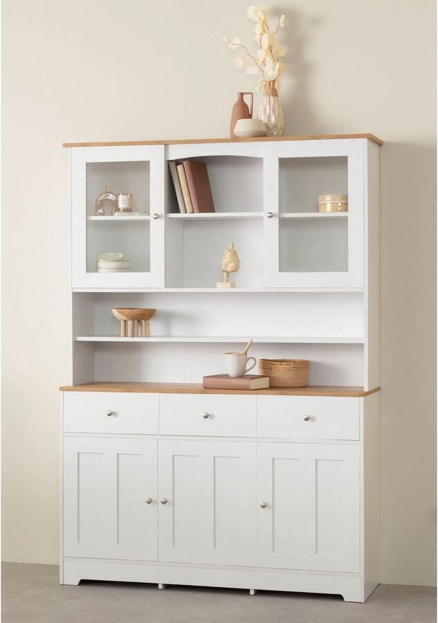 Home affaire Buffetkast Kate Breedte 128 cm met glasdeuren en houten deuren metalen grepen hoogte 182 cm - Foto 4