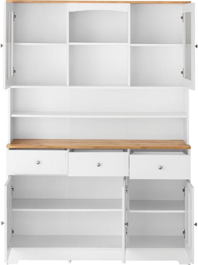 Home affaire Buffetkast Kate Breedte 128 cm met glasdeuren en houten deuren metalen grepen hoogte 182 cm - Foto 2