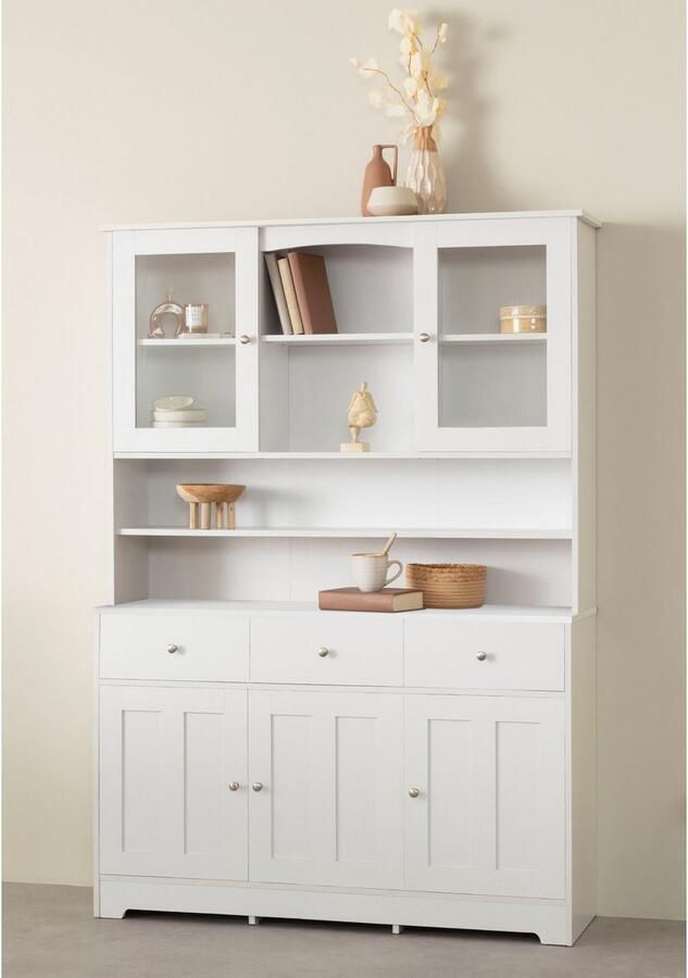 Home affaire Buffetkast Kate Breedte 128 cm met glasdeuren en houten deuren metalen grepen hoogte 182 cm - Foto 4