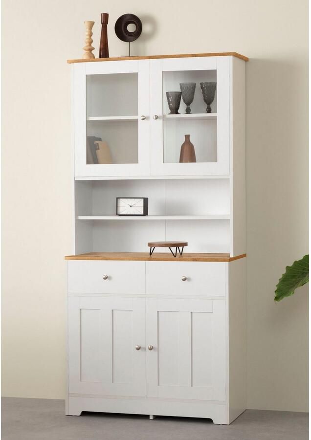 Home affaire Buffetkast Kate Breedte 88 cm met glasdeuren en houten deuren metalen handgrepen hoogte 182 cm - Foto 3