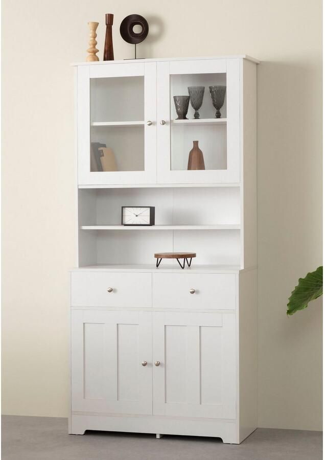 Home affaire Buffetkast Kate Breedte 88 cm met glasdeuren en houten deuren metalen handgrepen hoogte 182 cm - Foto 3