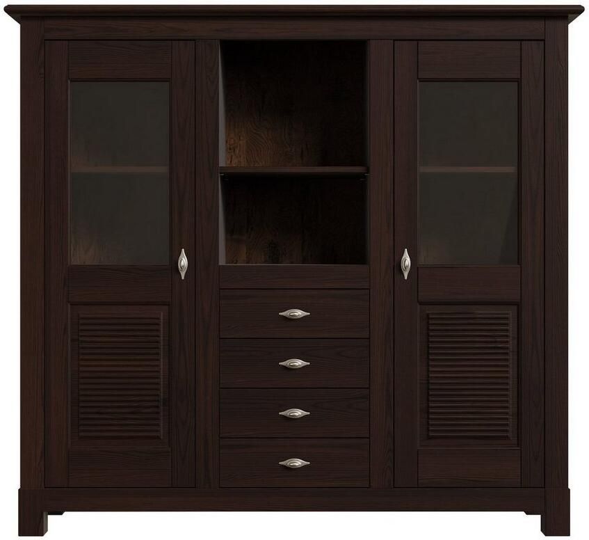 Home affaire Buffetkast Rauna Highboard massief grenen deuren met glazen inzetstukken B H 146 134 cm - Foto 3
