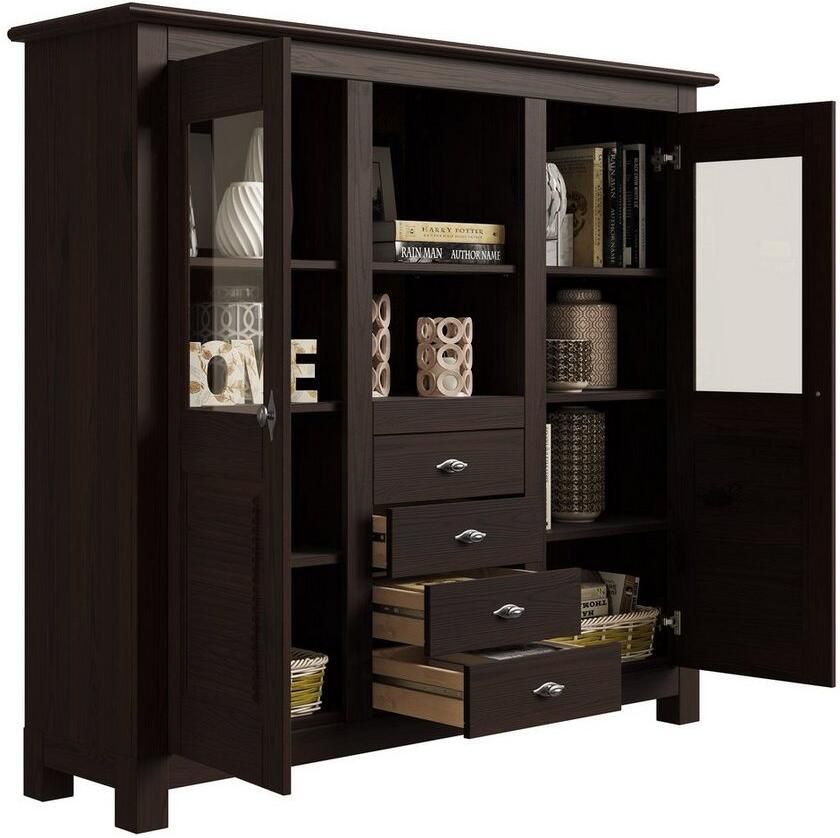 Home affaire Buffetkast Rauna Highboard massief grenen deuren met glazen inzetstukken B H 146 134 cm