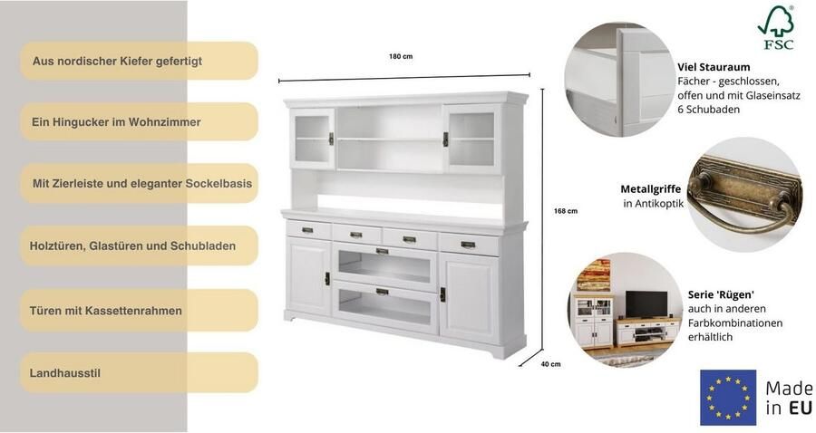 Home affaire Buffetkast Rügen gecertificeerd massief hout in landhuisstijl - Foto 12