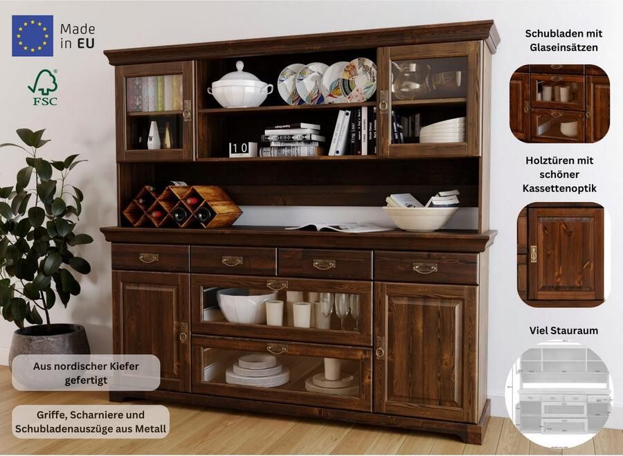 Home affaire Buffetkast Rügen gecertificeerd massief hout in landhuisstijl - Foto 3