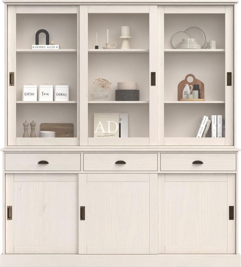 Home affaire Buffetkast Schröder met 6 schuifdeuren waarvan 3 met glas-inzet br.170 cm massief grenen - Foto 3