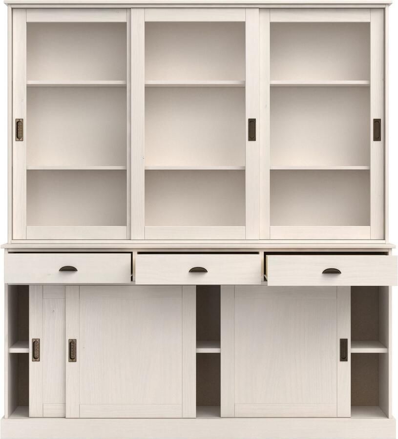 Home affaire Buffetkast Schröder met 6 schuifdeuren waarvan 3 met glas-inzet br.170 cm massief grenen - Foto 2