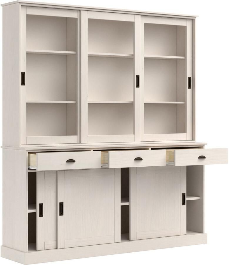 Home affaire Buffetkast Schröder met 6 schuifdeuren waarvan 3 met glas-inzet br.170 cm massief grenen - Foto 5