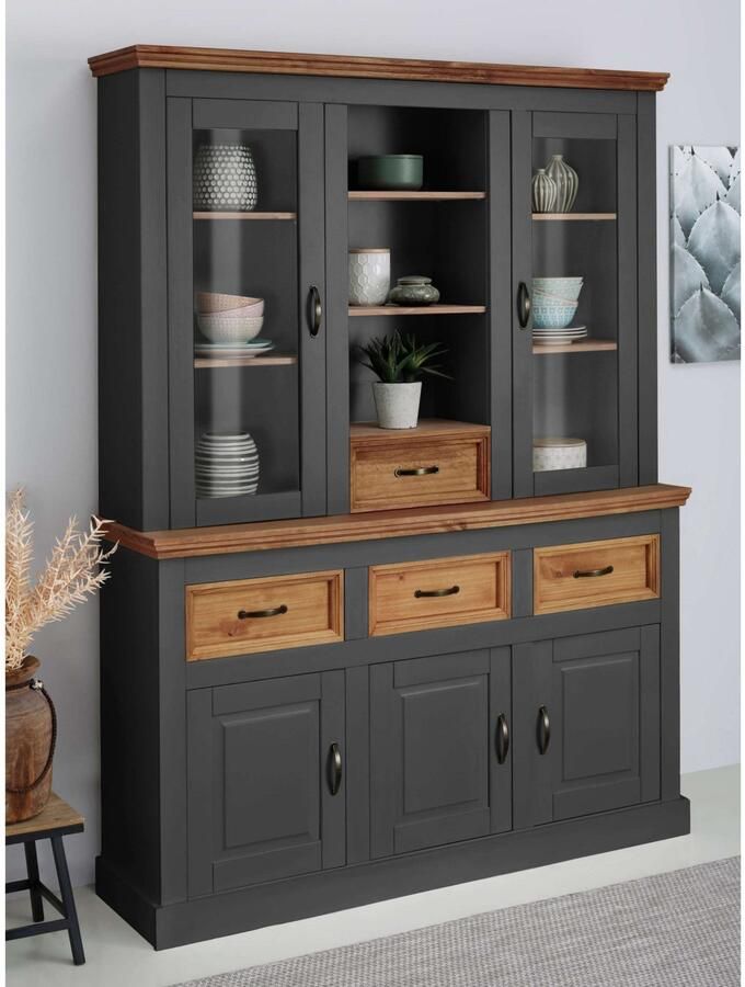 Home affaire Buffetkast Selma gemaakt van massief grenen met metalen handgrepen in een antieke look - Foto 7