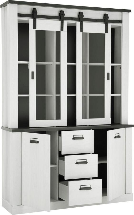 Home affaire Buffetkast Sherwood Houtdecor met schuurdeurbeslag en apothekersgrepen breedte 133cm - Foto 6