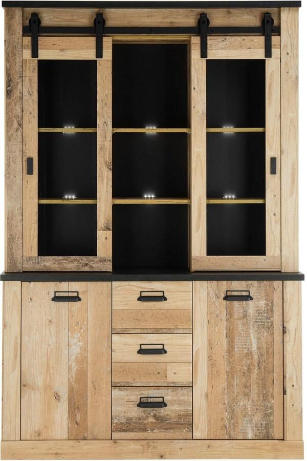 Home affaire Buffetkast Sherwood Houtdecor met schuurdeurbeslag en apothekersgrepen breedte 133cm - Foto 4