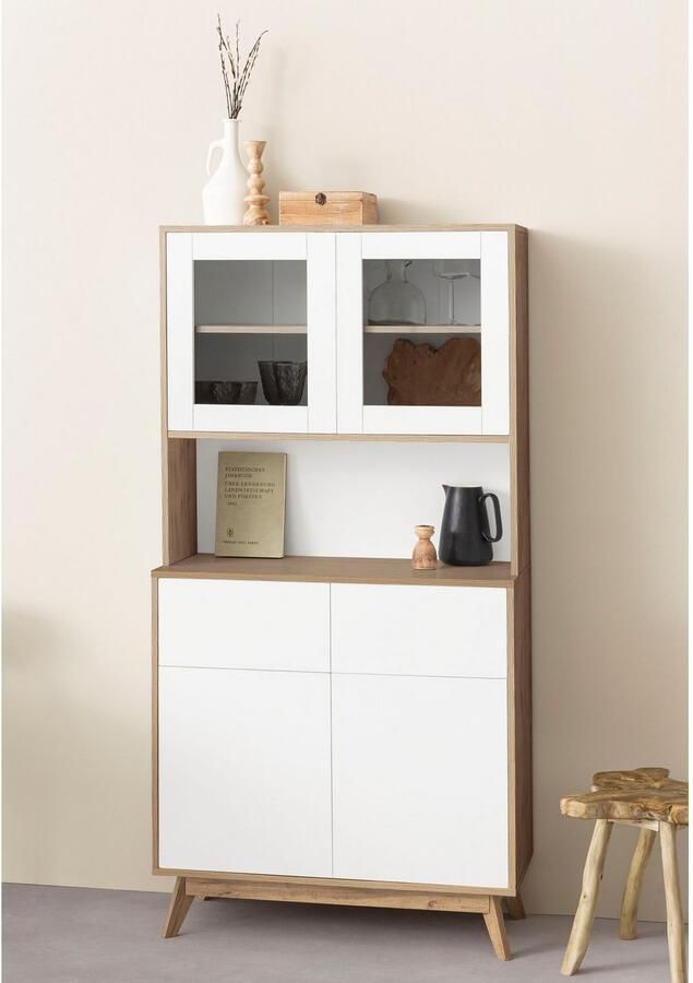 Home affaire Buffetkast Skandi 2 glasdeuren 2 houten deuren en 2 laden breedte 84 cm hoogte 165 cm - Foto 5