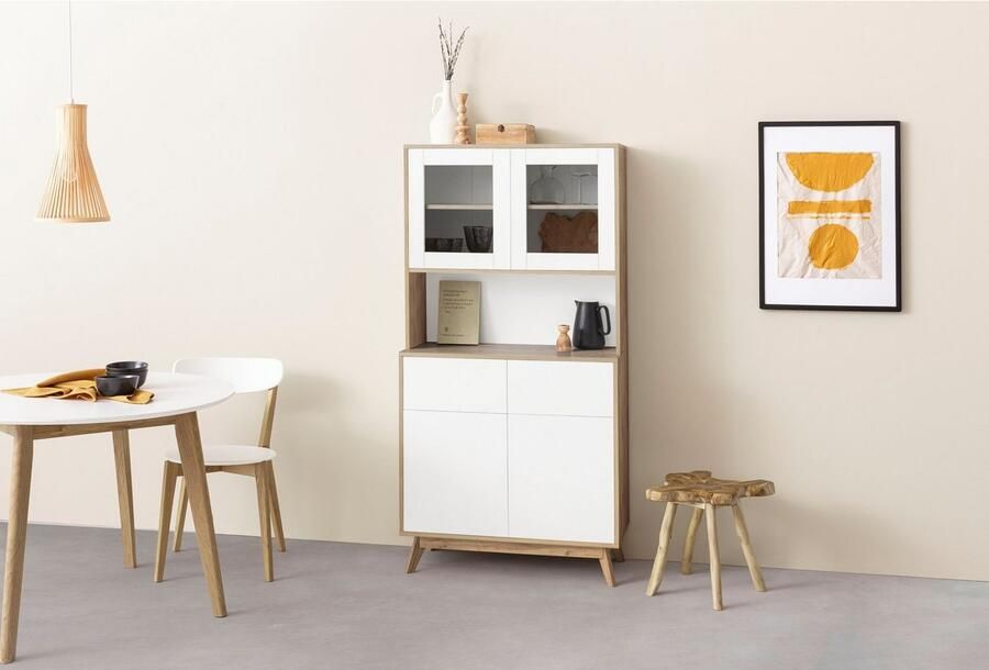 Home affaire Buffetkast Skandi 2 glasdeuren 2 houten deuren en 2 laden breedte 84 cm hoogte 165 cm - Foto 6