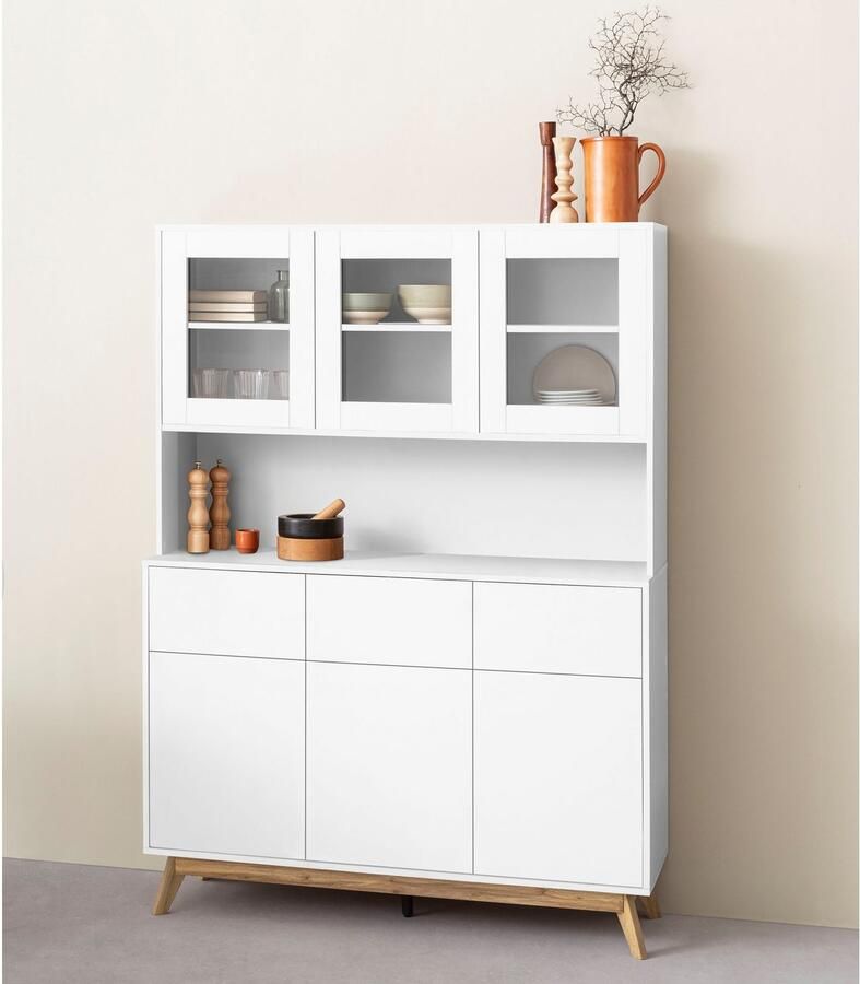 Home affaire Buffetkast Skandi 3 glasdeuren 3 houten deuren en 3 laden breedte 120 cm hoogte 165 cm - Foto 3