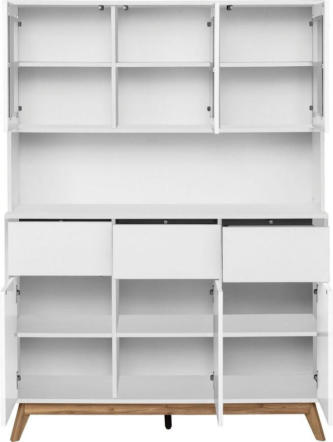 Home affaire Buffetkast Skandi 3 glasdeuren 3 houten deuren en 3 laden breedte 120 cm hoogte 165 cm - Foto 4