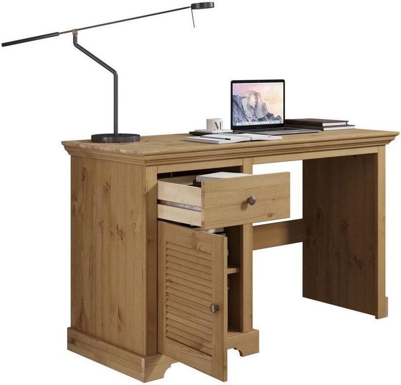 Home affaire Bureau Ayanna Massief hout met lade en deur lamellenfront breedte 130 cm - Foto 2