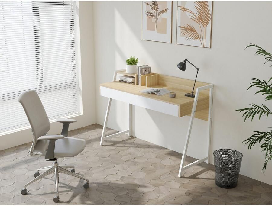 Home affaire Bureau COWELL 2 lades opbergruimte & geïntegreerde boeksteunen metalen frame - Foto 4