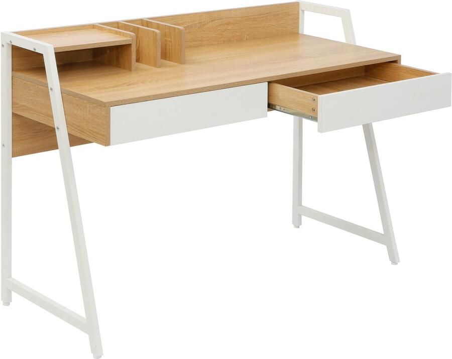 Home affaire Bureau COWELL 2 lades opbergruimte & geïntegreerde boeksteunen metalen frame - Foto 3