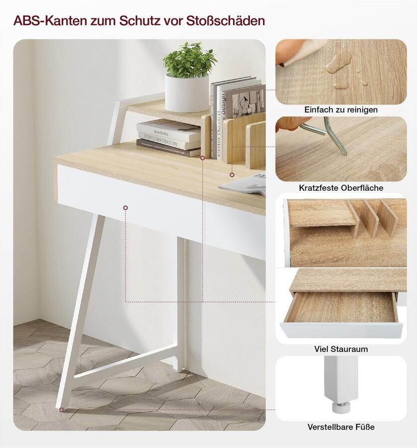 Home affaire Bureau COWELL 2 lades opbergruimte & geïntegreerde boeksteunen metalen frame