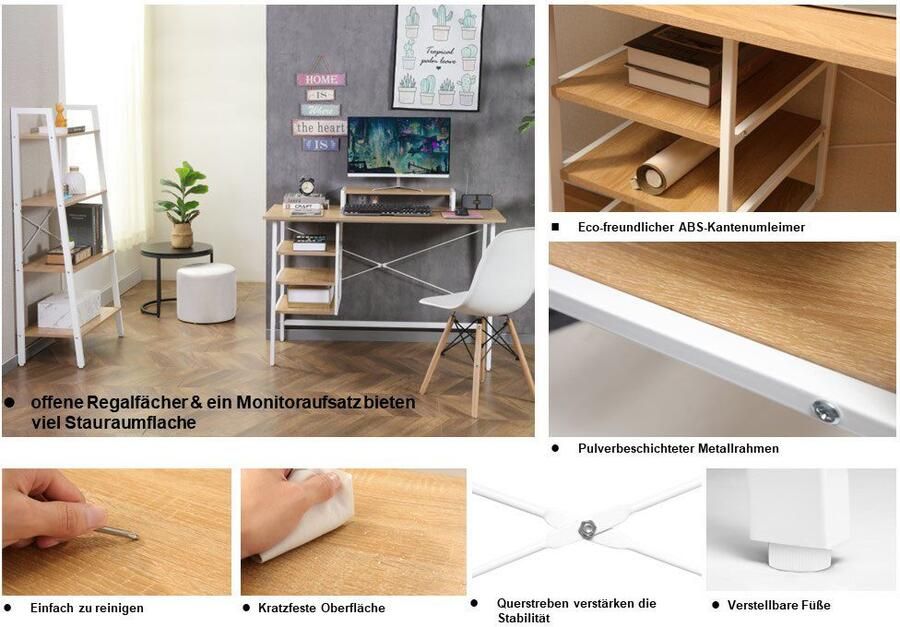 Home affaire Bureau COWELL Computertafel 3 opbergvakken stabiel metalen frame breedte 120 cm - Foto 6